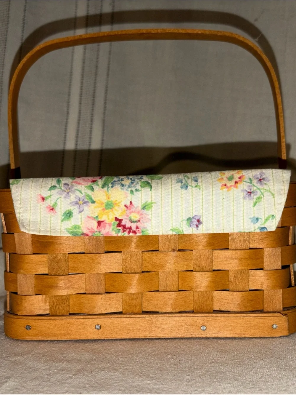 Vintage Longaberger “Mixed Bouquet” Floral Lined Woven Basket